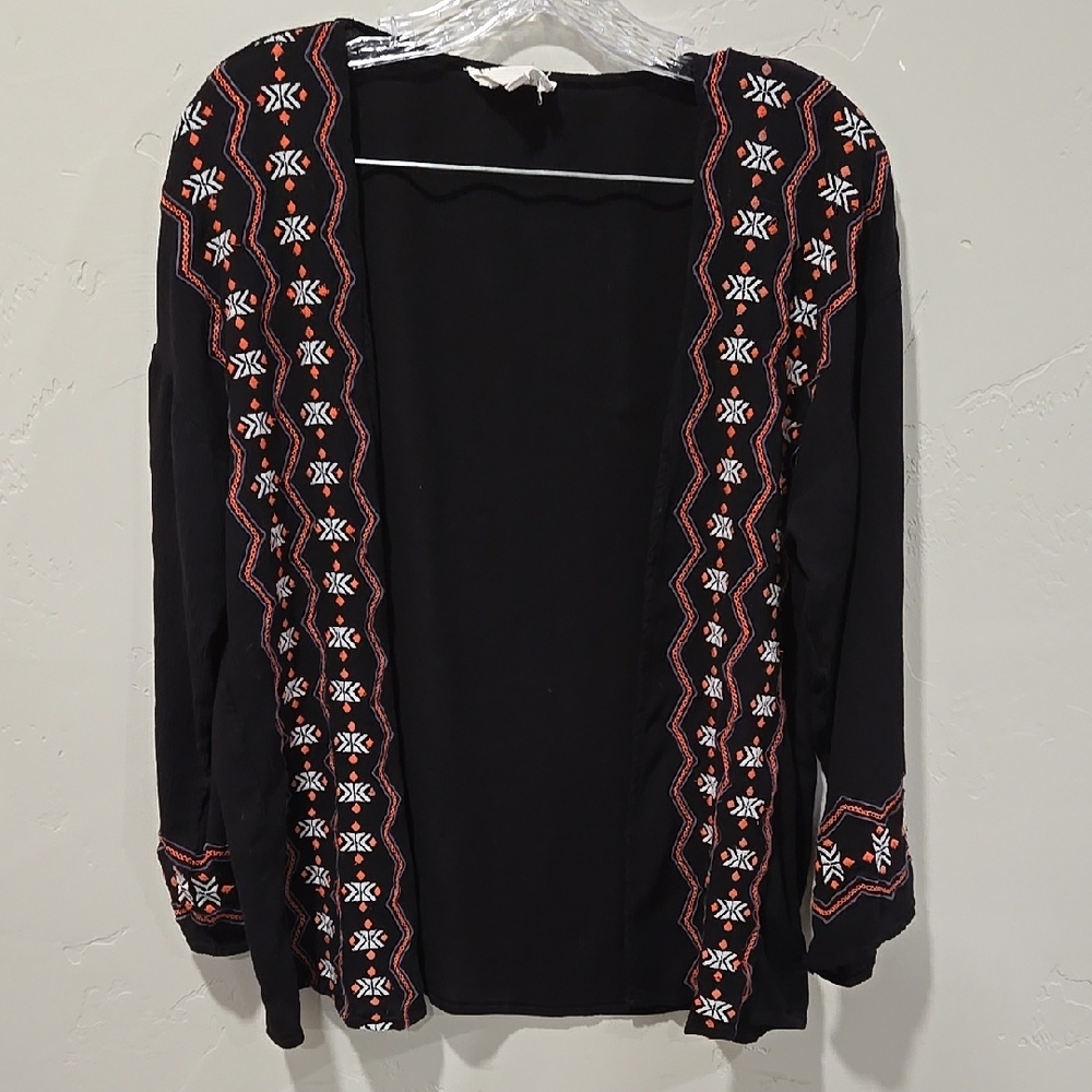 Black Cardigan with Red and White Embroidery